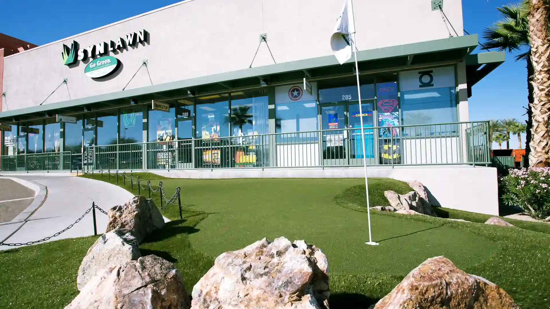 Artificial storefront grass from SYNLawn